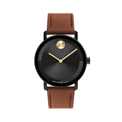 Bold Evolution 2.0 Black Ionic-Plated Stainless Steel & Leather Strap Watch