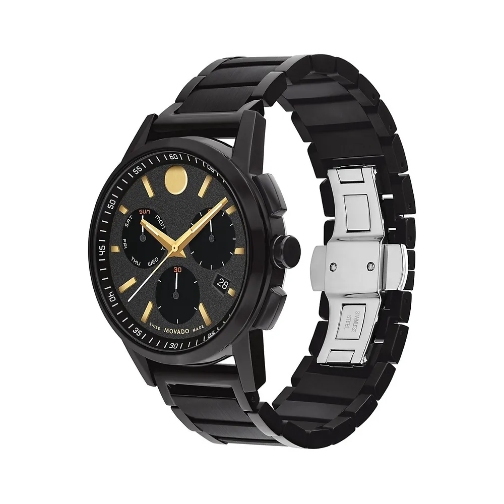 Montre-bracelet chronographe en acier inoxydable au fini par PVD noir Museum Sport, 0607802