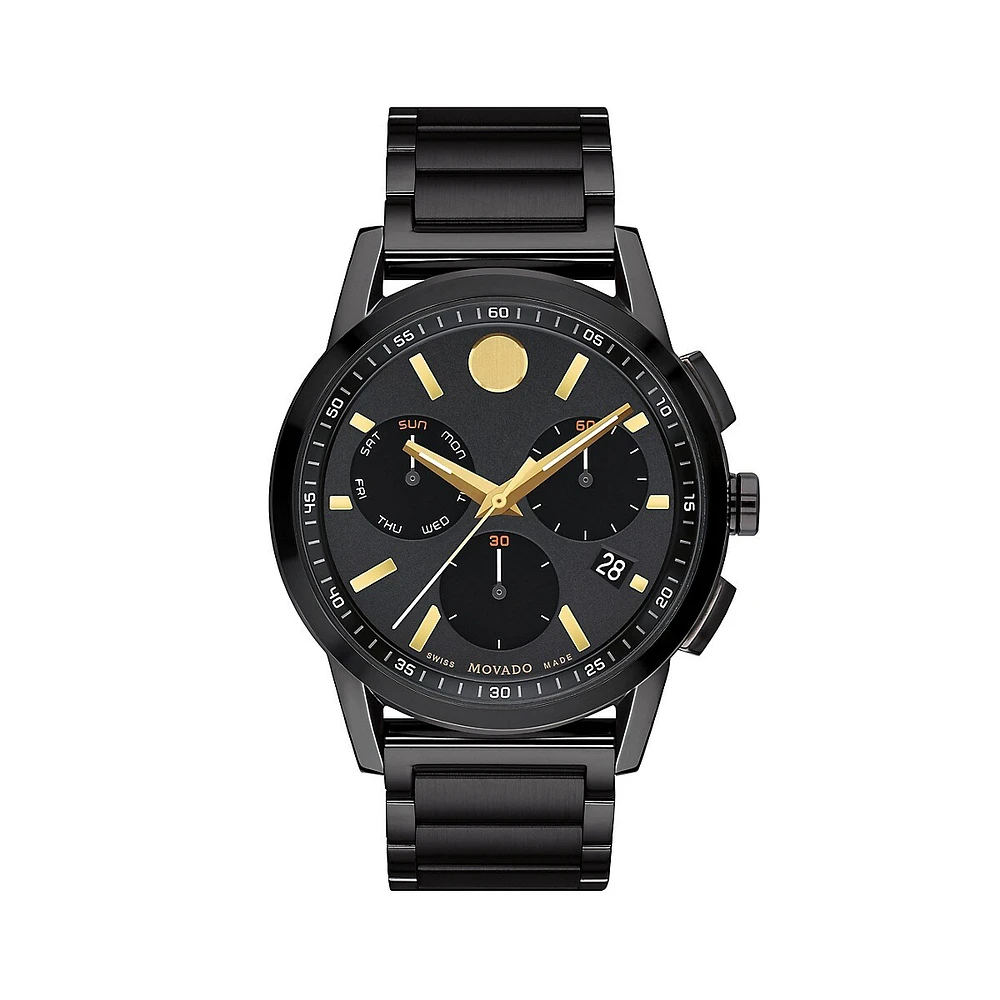 Montre-bracelet chronographe en acier inoxydable au fini par PVD noir Museum Sport, 0607802