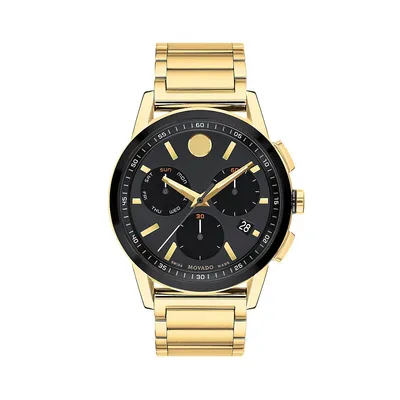 Montre-bracelet chronographe en acier inoxydable au fini par PVD or jaune Museum Sport, 0607803