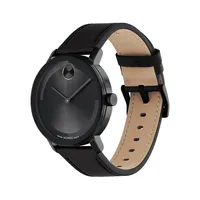 Bold Evolution 2.0 Black Ionic-Plated Stainless Steel & Leather Strap Watch