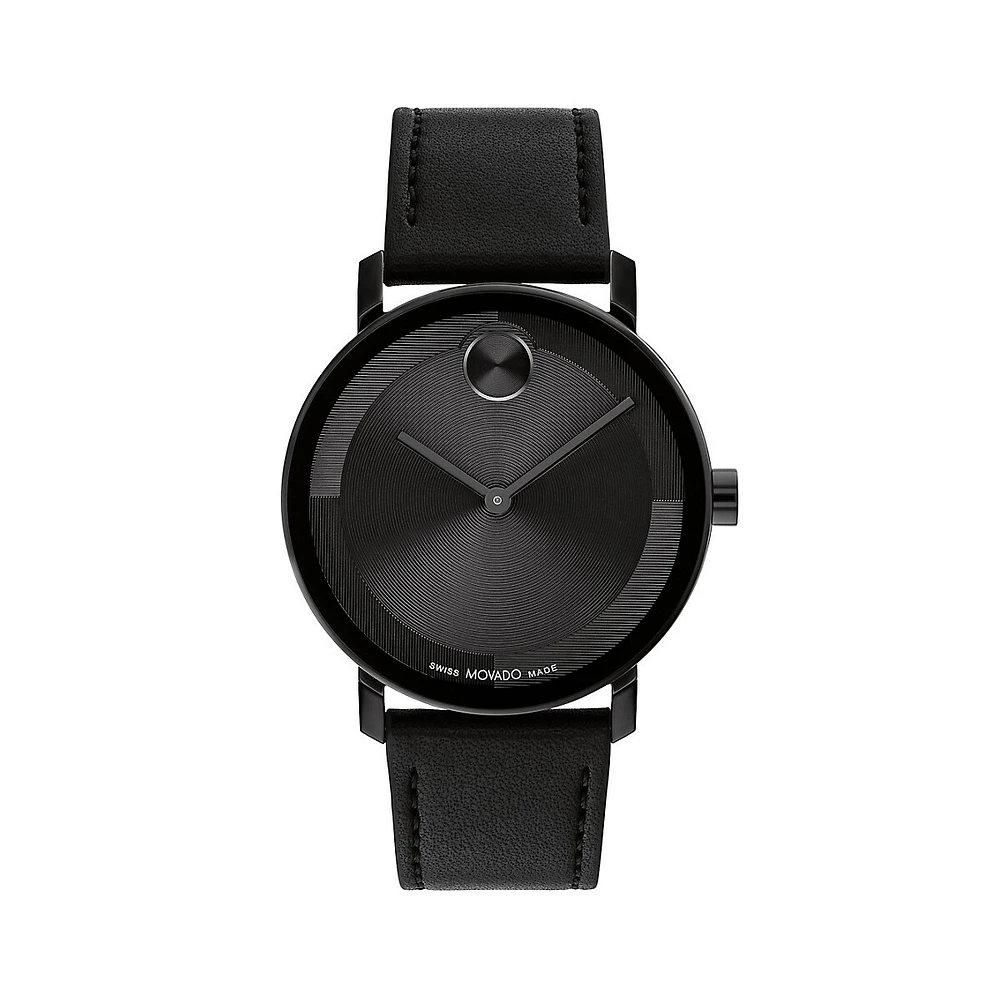 Bold Evolution 2.0 Black Ionic-Plated Stainless Steel & Leather Strap Watch