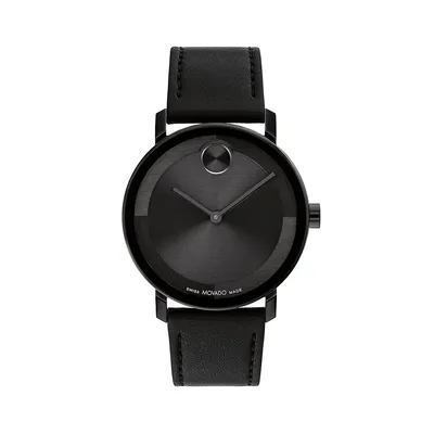 Bold Evolution 2.0 Black Ionic-Plated Stainless Steel & Leather Strap Watch 3601123