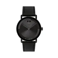 Bold Evolution 2.0 Black Ionic-Plated Stainless Steel & Leather Strap Watch