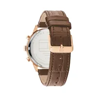 Rose Goldtone-Plated Stainless Steel & Brown Leather Strap Multifunction Watch 1710526