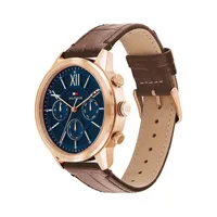 Rose Goldtone-Plated Stainless Steel & Brown Leather Strap Multifunction Watch 1710526