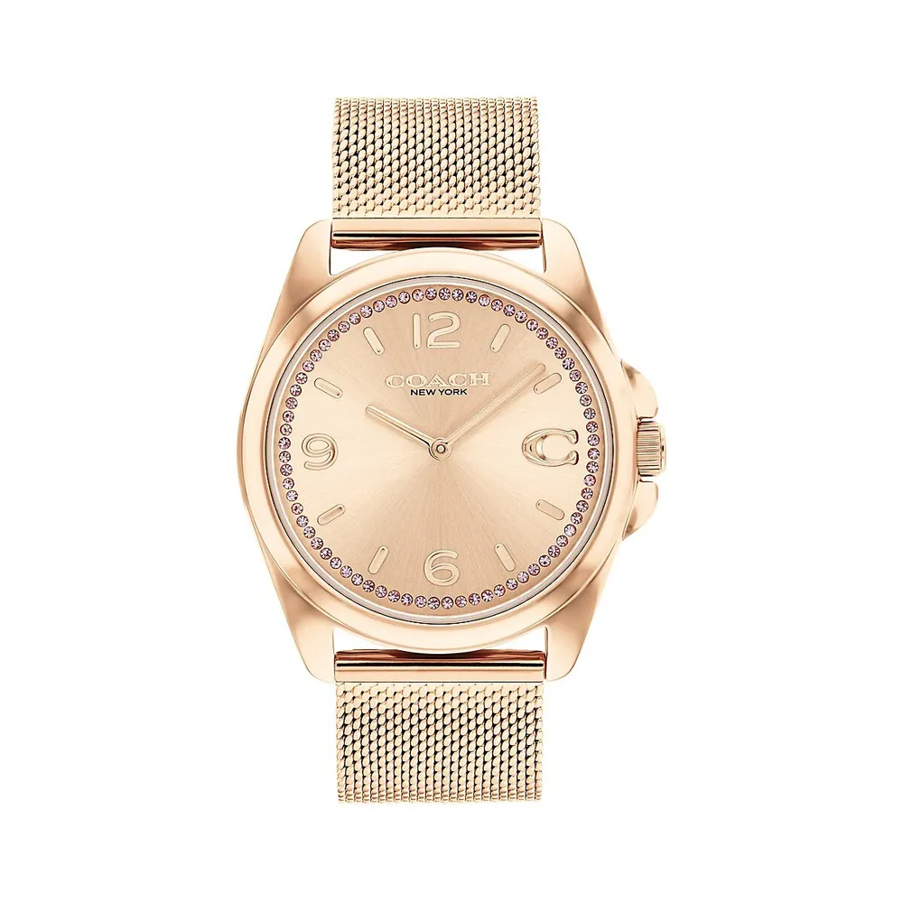 Greyson CG Crystal Sunray Carnation Goldtone Bracelet Watch 14504143