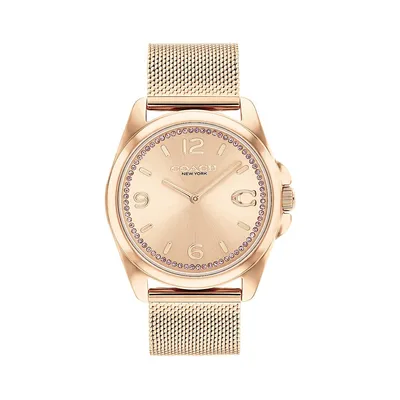 Greyson CG Crystal Sunray Carnation Goldtone Bracelet Watch 14504143