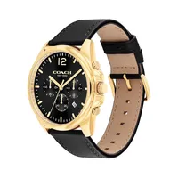 Greyson Ion-Plated Goldtone Stainless Steel and Black Leather Strap Chronograph Watch 14602631