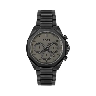 Montre chronographe à bracelet en acier à placage ionique noir Cloud 1514016