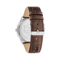 Stainless Steel & Leather Strap Watch