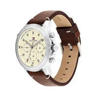 Stainless Steel & Leather Strap Chronograph Watch 1792102