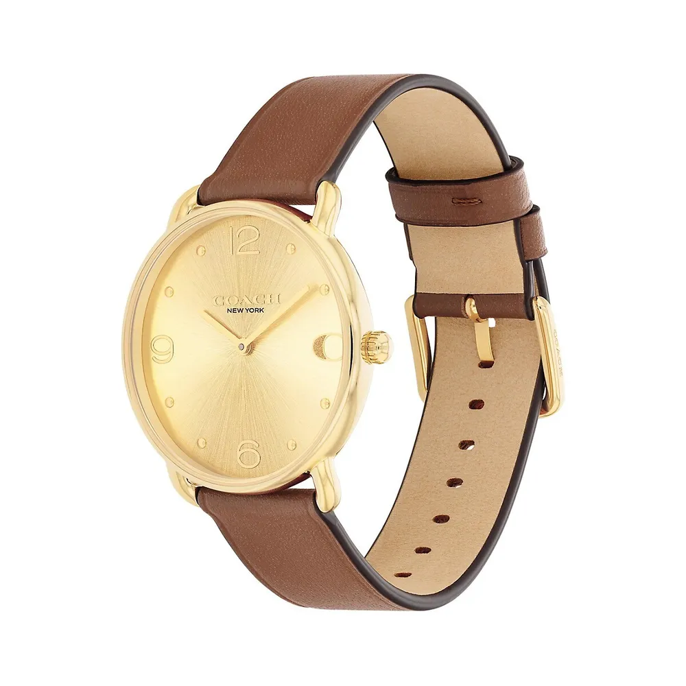 Elliot Ion-Plated Goldtone Stainless Steel and Saddle Leather Strap Watch 14504201