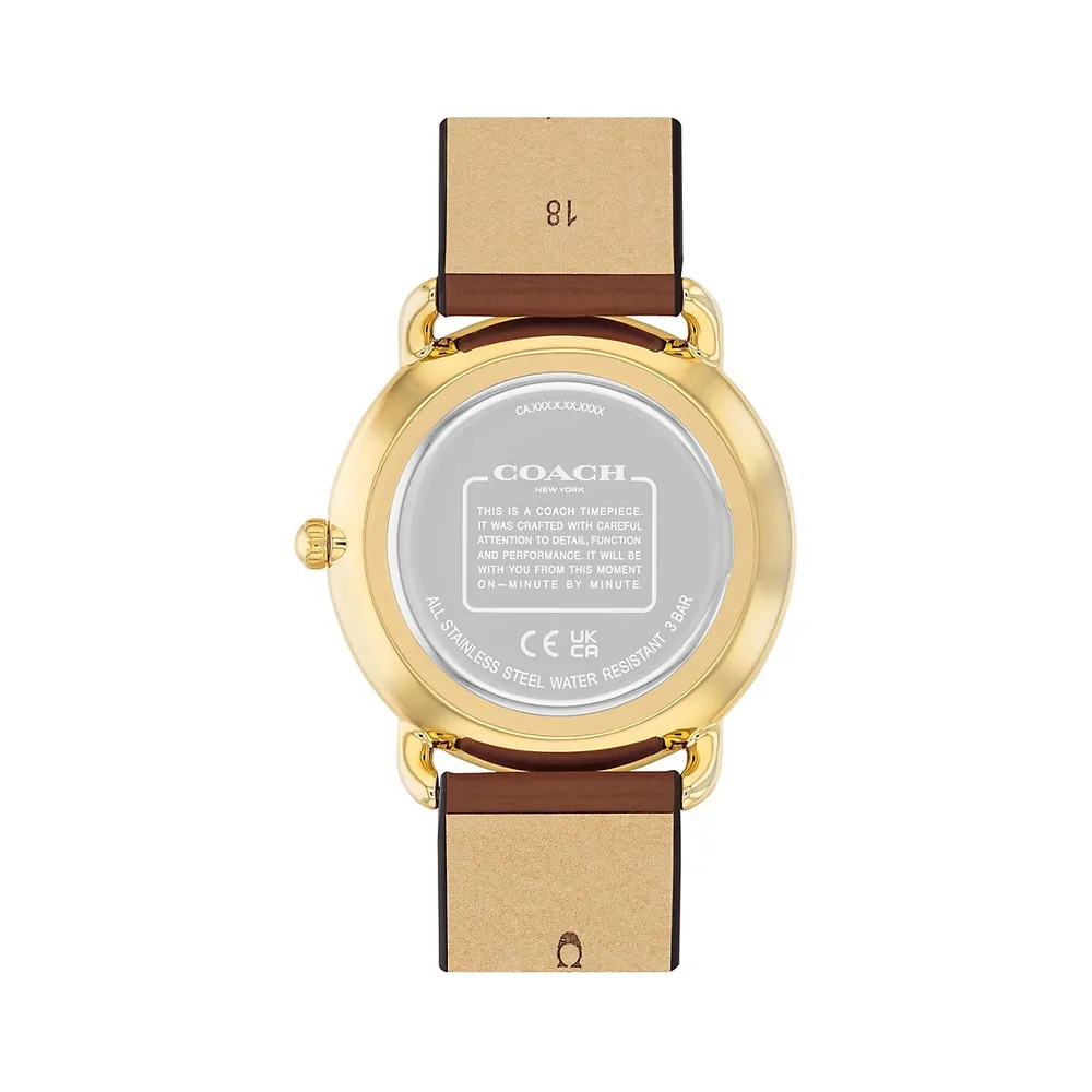 Elliot Ion-Plated Goldtone Stainless Steel and Saddle Leather Strap Watch 14504201