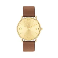 Elliot Ion-Plated Goldtone Stainless Steel and Saddle Leather Strap Watch