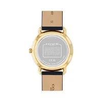 Elliot Goldtone Ionic-Plated Stainless Steel & Black Leather Strap Watch 14602648