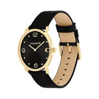 Elliot Ion-Plated Goldtone Stainless Steel and Leather Strap Watch