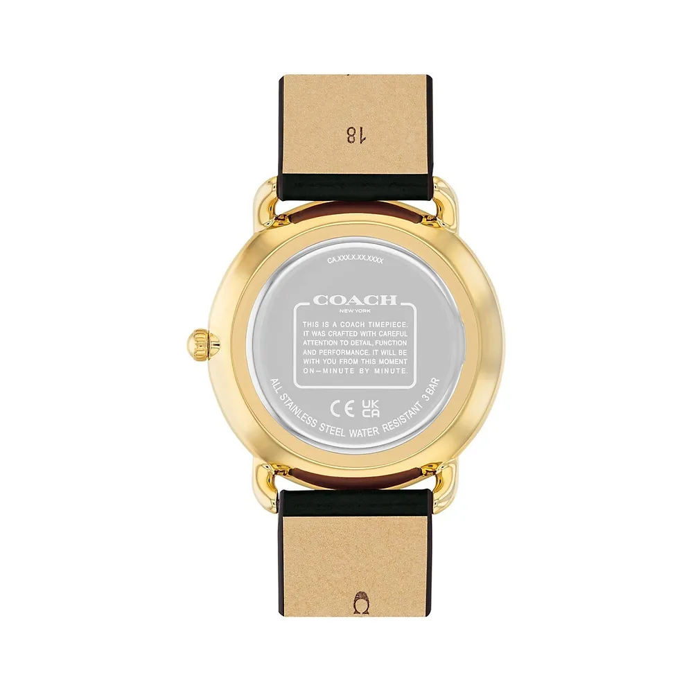 Elliot Ion-Plated Goldtone Stainless Steel and Black Leather Strap Watch 14504245