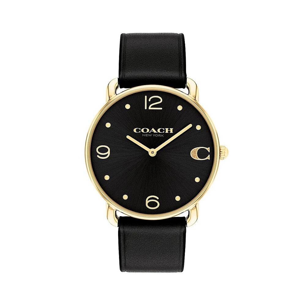 Elliot Ion-Plated Goldtone Stainless Steel and Leather Strap Watch