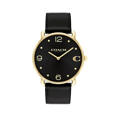 Elliot Ion-Plated Goldtone Stainless Steel and Black Leather Strap Watch 14504245