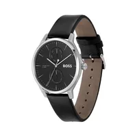 Tyler Stainless Steel and Black Leather Strap Calendar Watch 1514102