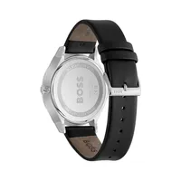 Tyler Stainless Steel and Black Leather Strap Calendar Watch 1514102