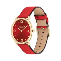 Elliot Ion-Plated Goldtone Stainless Steel & Red Leather Strap Watch 14504249
