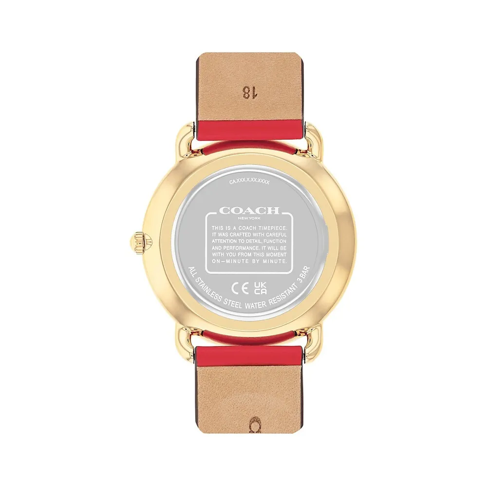 Elliot Ion-Plated Goldtone Stainless Steel & Red Leather Strap Watch 14504249