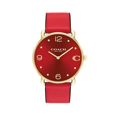 Elliot Ion-Plated Goldtone Stainless Steel & Red Leather Strap Watch 14504249