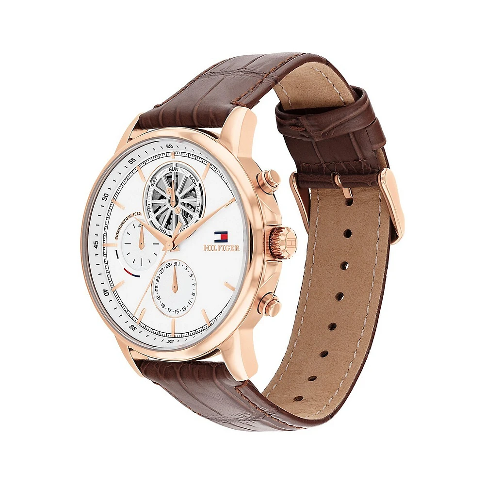 Ionic Rose Goldplated Stainless Steel & Leather Strap Multifunction Watch 1710606