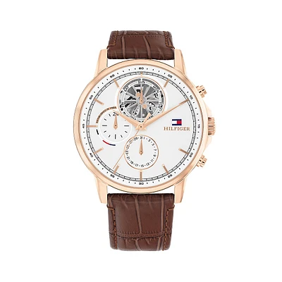 Ionic Rose Goldplated Stainless Steel & Leather Strap Multifunction Watch 1710606