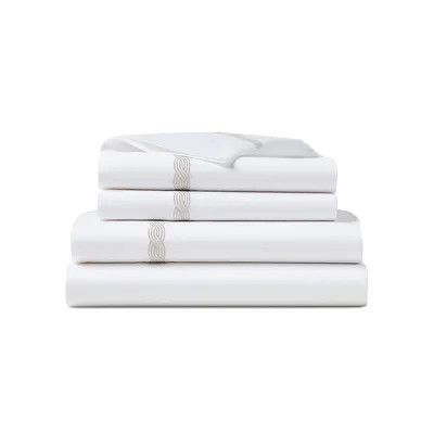 Spencer Cable Embroidery Sateen 4-Piece Sheet Set