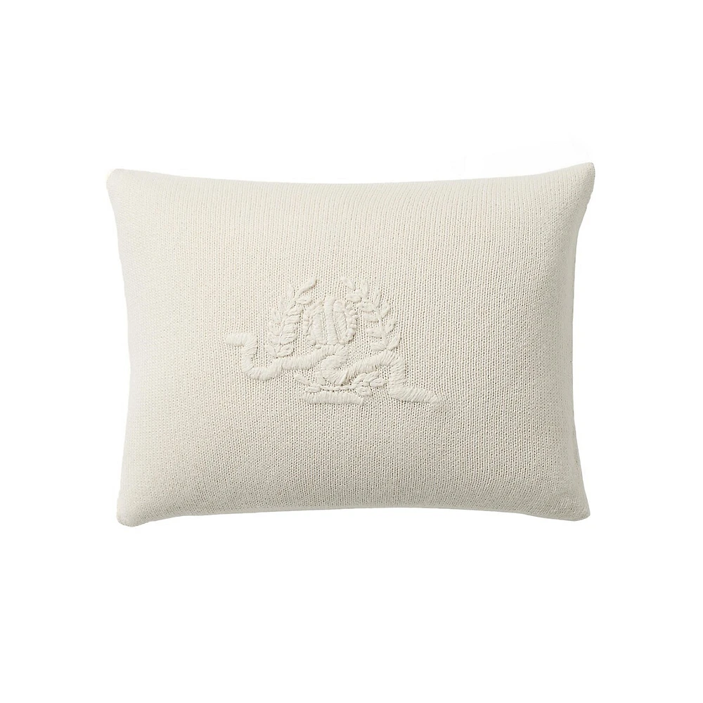 Lara Crest Embroidered Knit Throw Pillow