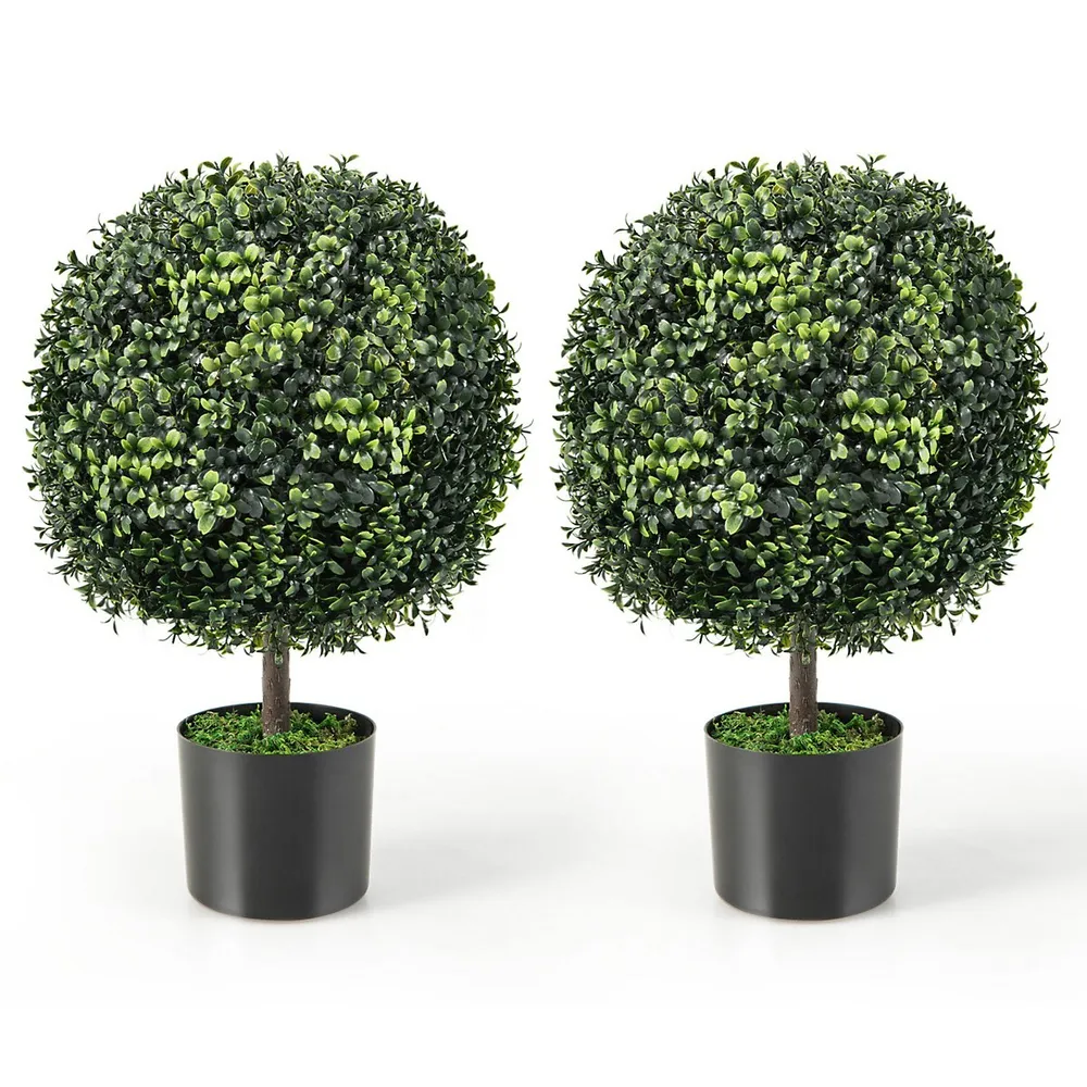 2pc 22'' Artificial Boxwood Topiary Ball Tree Office Garden Patio Desk Decoration