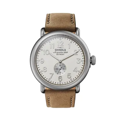 Runwell Stainless Steel & Leather-Strap Watch