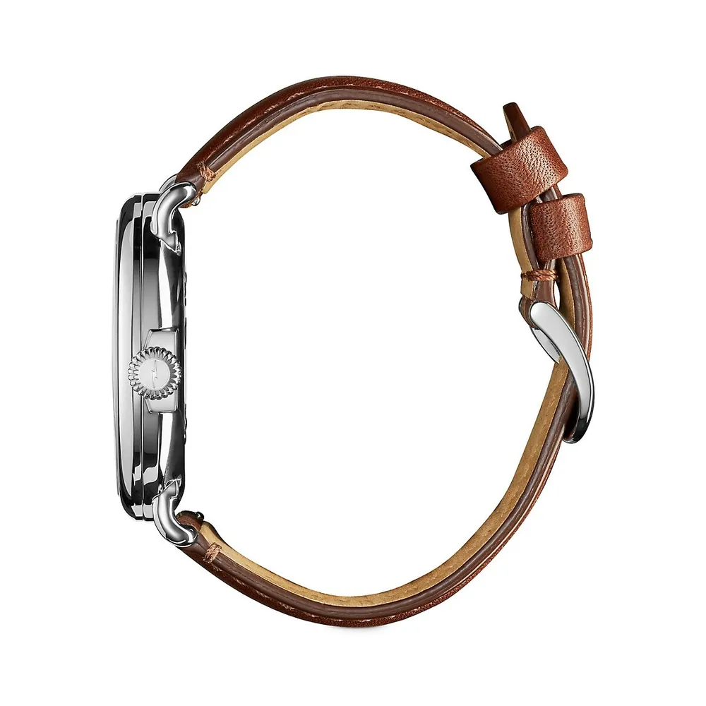 Montre en acier inoxydable avec bracelet en cuir Runwell Sub-Second - S0120250528