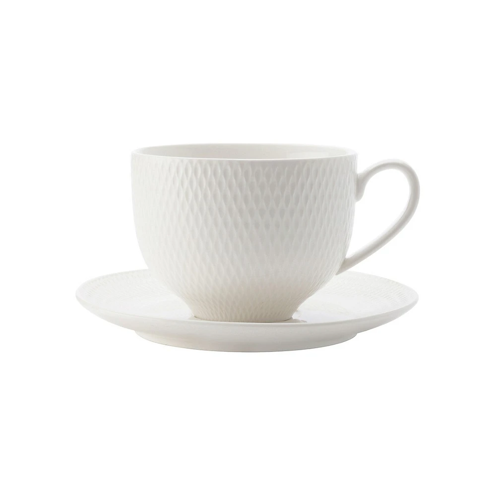 Ensemble tasse et soucoupe à motif de losanges Classic White Basics