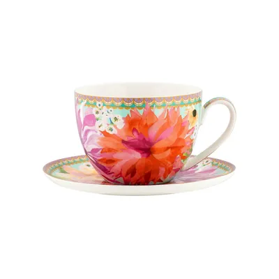 Dahlia Daze 2-Piece Porcelain Teacup & Saucer Set