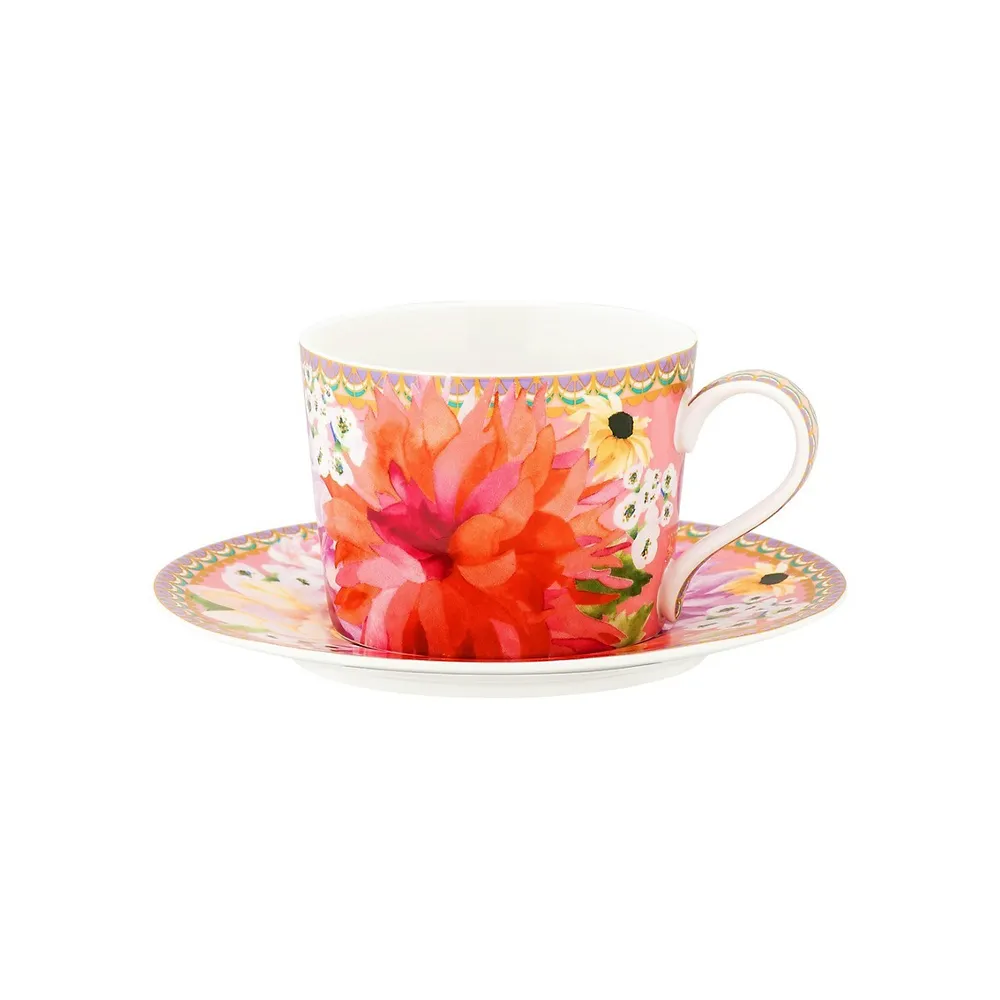 Dahlia Daze 2-Piece Porcelain Cup & Saucer Set