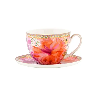 Dahlia Daze 2-Piece Porcelain Teacup & Saucer Set