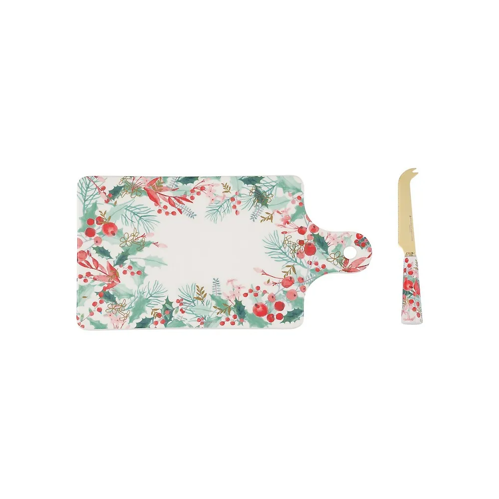 Merry Berry 2-Piece Cheese Paddle & Knife Set