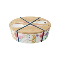 Wildflower Serving Bowl With Severs & Bamboo Lid