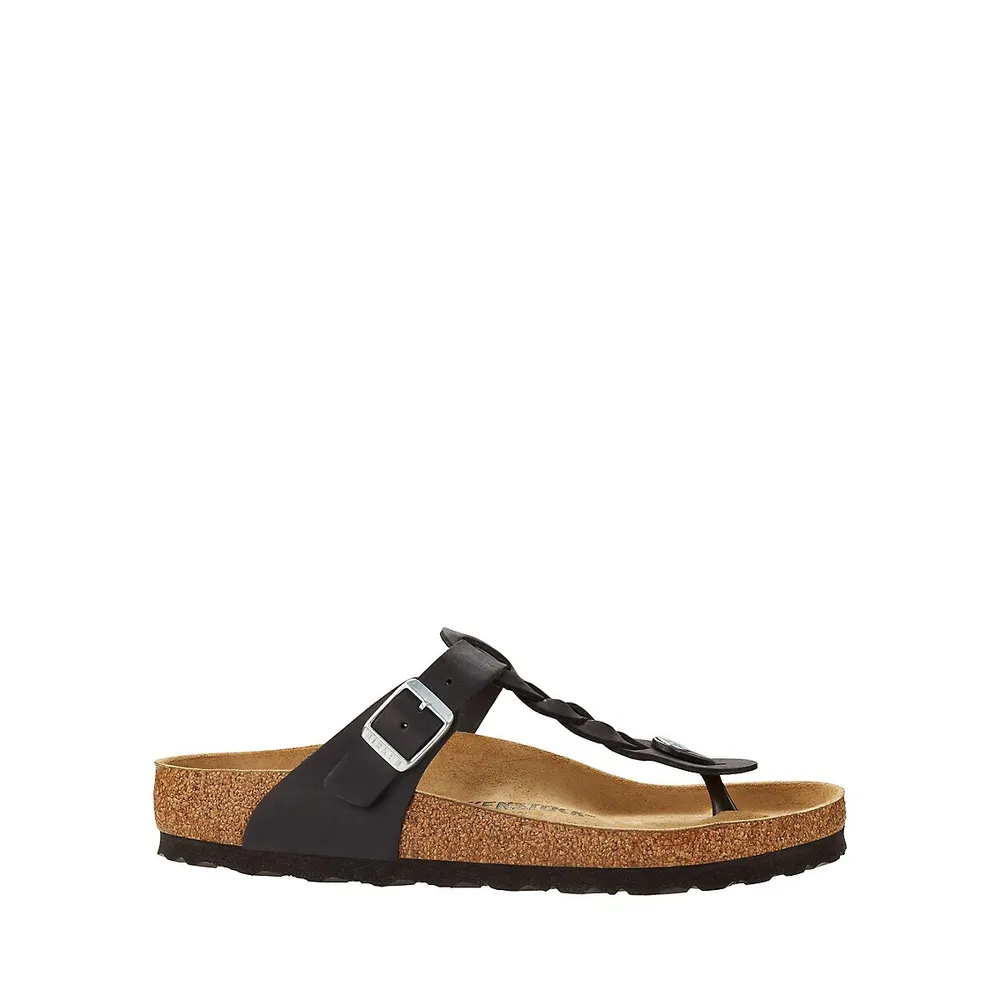 Birkenstock Gizeh Braided Black Oiled Leather Toe Post Sandals