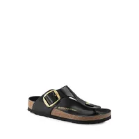 Women's Gizeh Big Buckle High Shine Leather Toe-Thong Slide Sandals