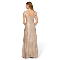 Cowl-Neck Metallic Knit Gown