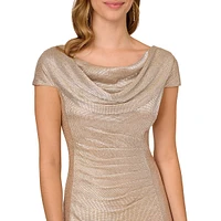 Cowl-Neck Metallic Knit Gown