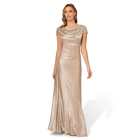 Cowl-Neck Metallic Knit Gown