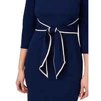 Tipped Crepe Tie-Waist Sheath Midi Dress