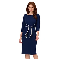 Tipped Crepe Tie-Waist Sheath Midi Dress