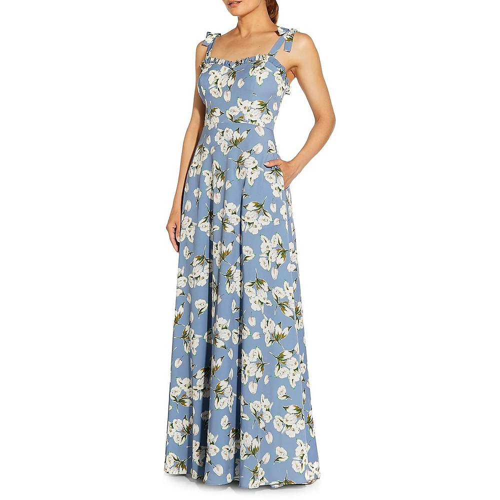 Sweetheart-Neckline Floral Maxi Dress